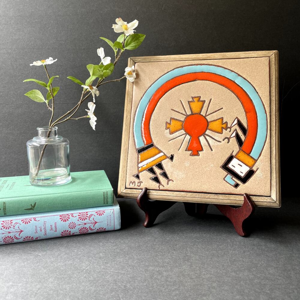 Vintage Ceramic Tile Trivet Terra Cotta Navajo Southwest Signed
